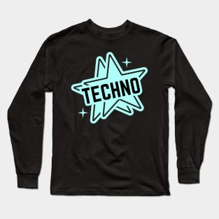 TECHNO  - 2 Stars Logo (black/mint blue) Long Sleeve T-Shirt